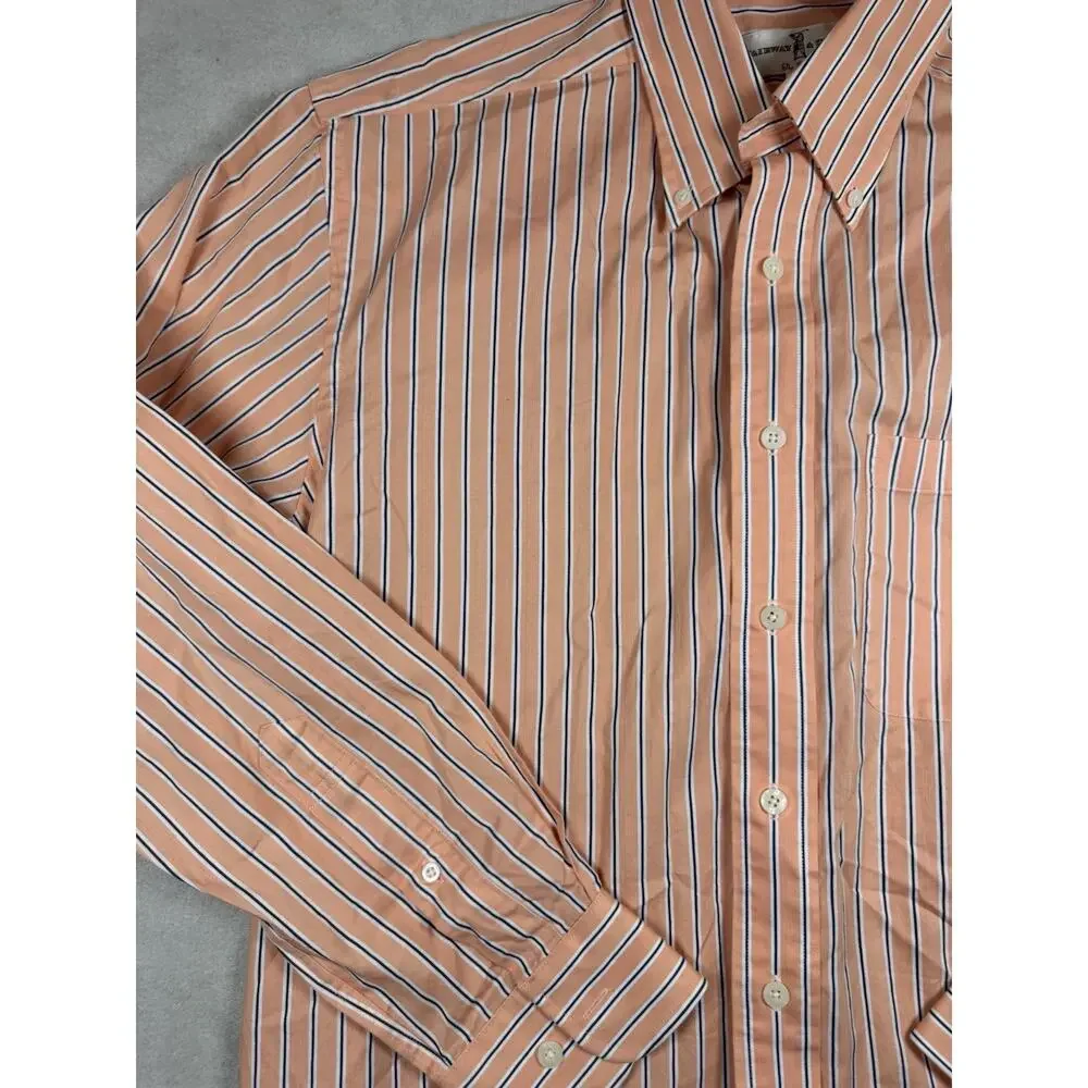 Fairway & Greene Mens M Orange Stripe Golf Shirt Long Sleeve Button Down Cotton
